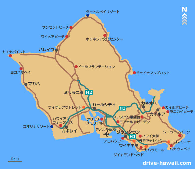 オアフ島の地図