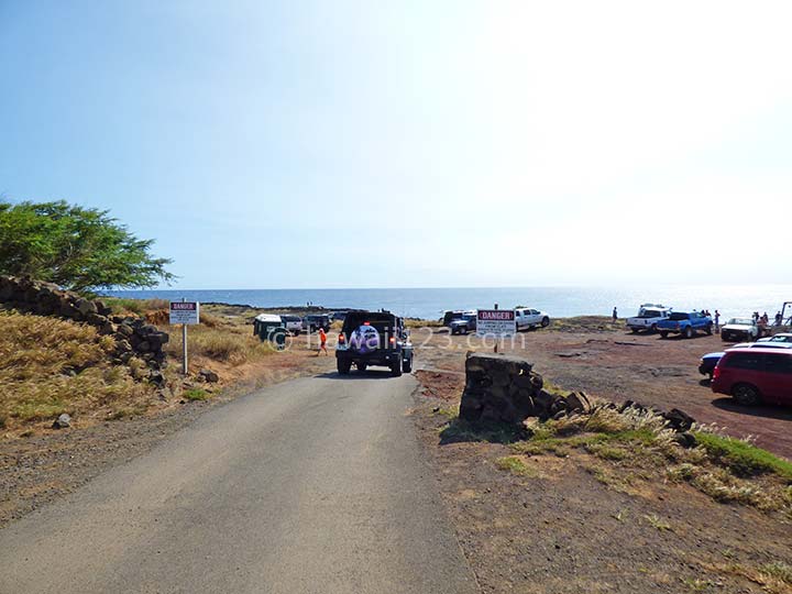ハワイのサウスポイントへの道路の終点付近