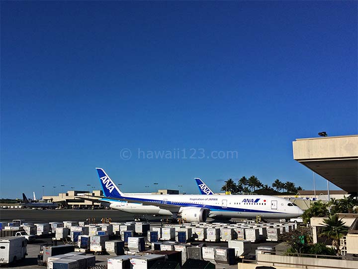 ホノルル空港に駐機中のANA機